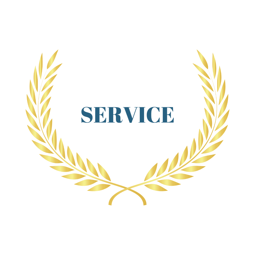 Gold laurel wreath surrounding the word 'SERVICE' in capital letters.